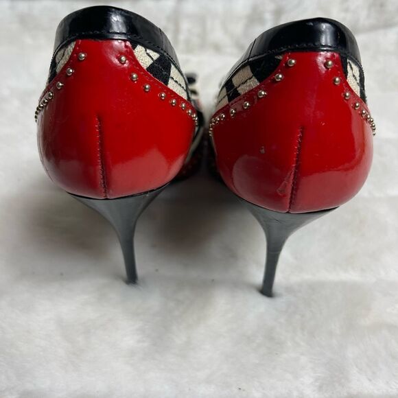 Jorge Bishoff Red patent leather,black white stripes textile peep toe he… - Picture 10 of 10